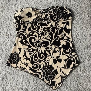 Vintage Boston Proper Black and Cream Floral Top